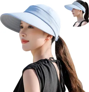 Peicees Zip-Off Wide Brim Visor Hat for Women Packable Sun Hat for Golf Hiking Gardening UV Protection Summer Beach Hat