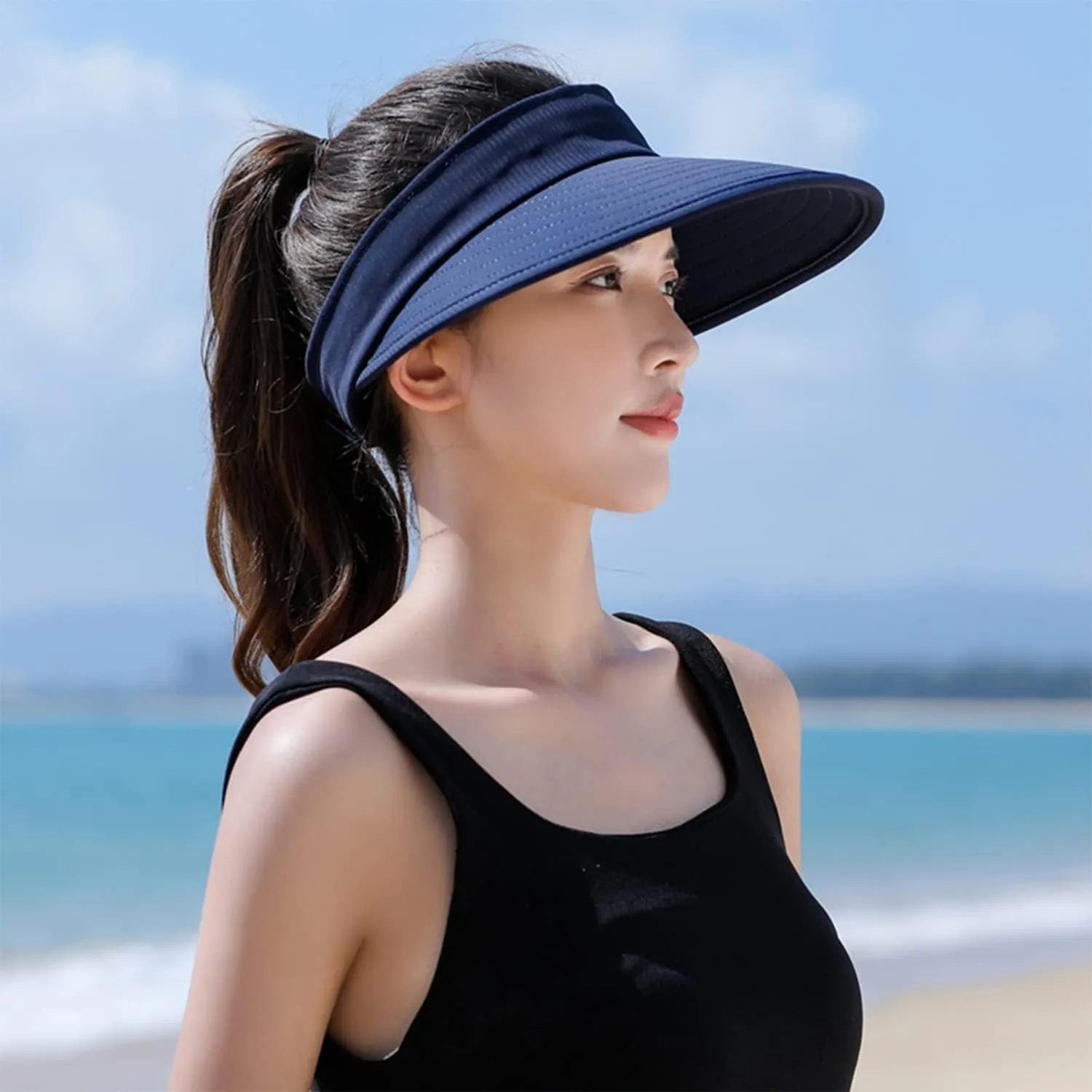 Peicees Zip-Off Wide Brim Visor Hat for Women Packable Sun Hat for Golf Hiking Gardening UV Protection Summer Beach Hat