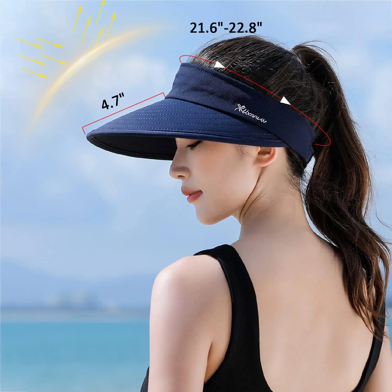 Peicees Zip-Off Wide Brim Visor Hat for Women Packable Sun Hat for Golf Hiking Gardening UV Protection Summer Beach Hat