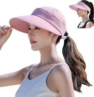 Peicees Zip-Off Wide Brim Visor Hat for Women Packable Sun Hat for Golf Hiking Gardening UV Protection Summer Beach Hat