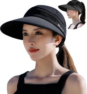 Peicees Zip-Off Wide Brim Visor Hat for Women Packable Sun Hat for Golf Hiking Gardening UV Protection Summer Beach Hat