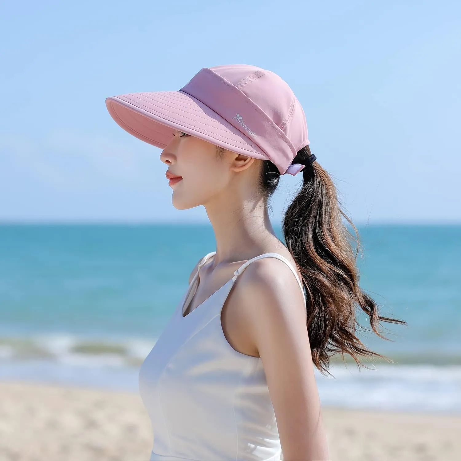 Peicees Zip-Off Wide Brim Visor Hat for Women Packable Sun Hat for Golf Hiking Gardening UV Protection Summer Beach Hat