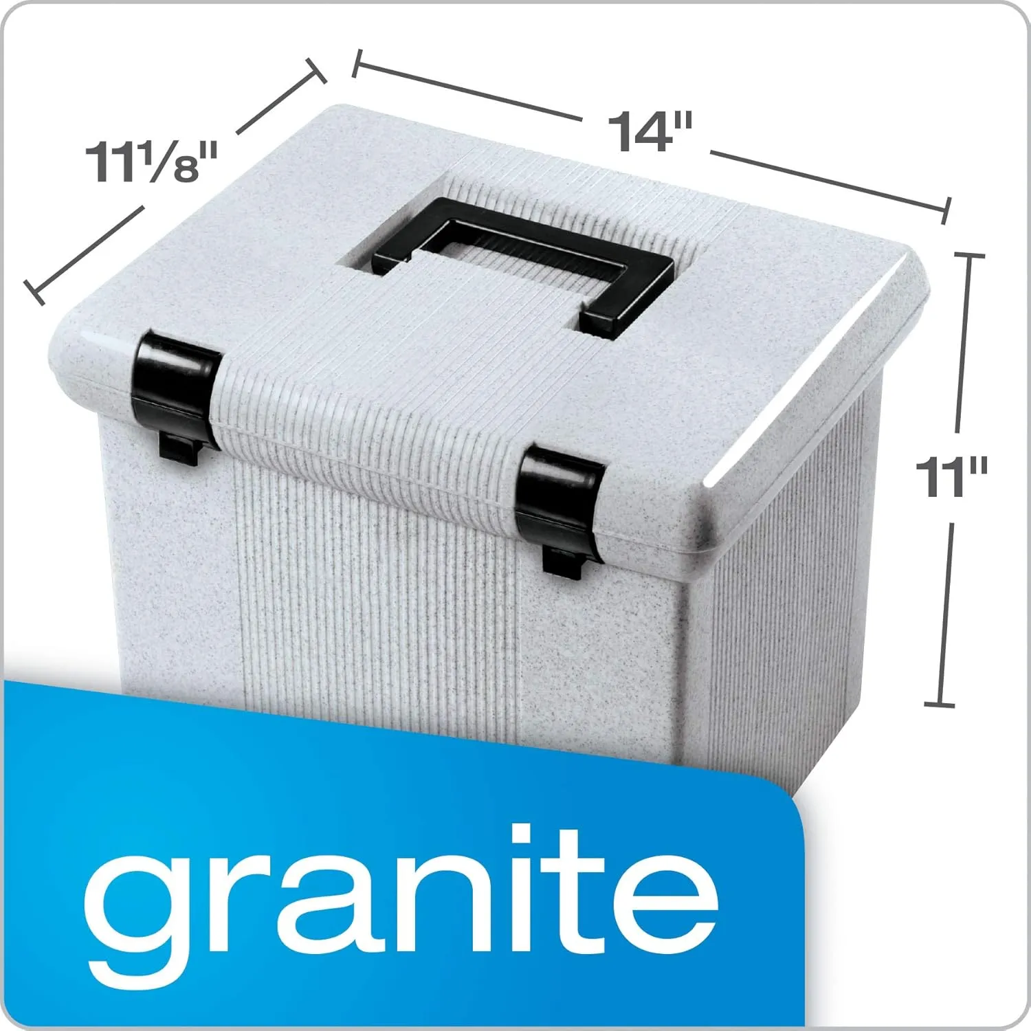 Pendaflex Portable File Box with File Rails, Hinged Lid with Double Latch Closure, Granite, 3 Black Letter Size Hanging Folders Included (41747AMZ)