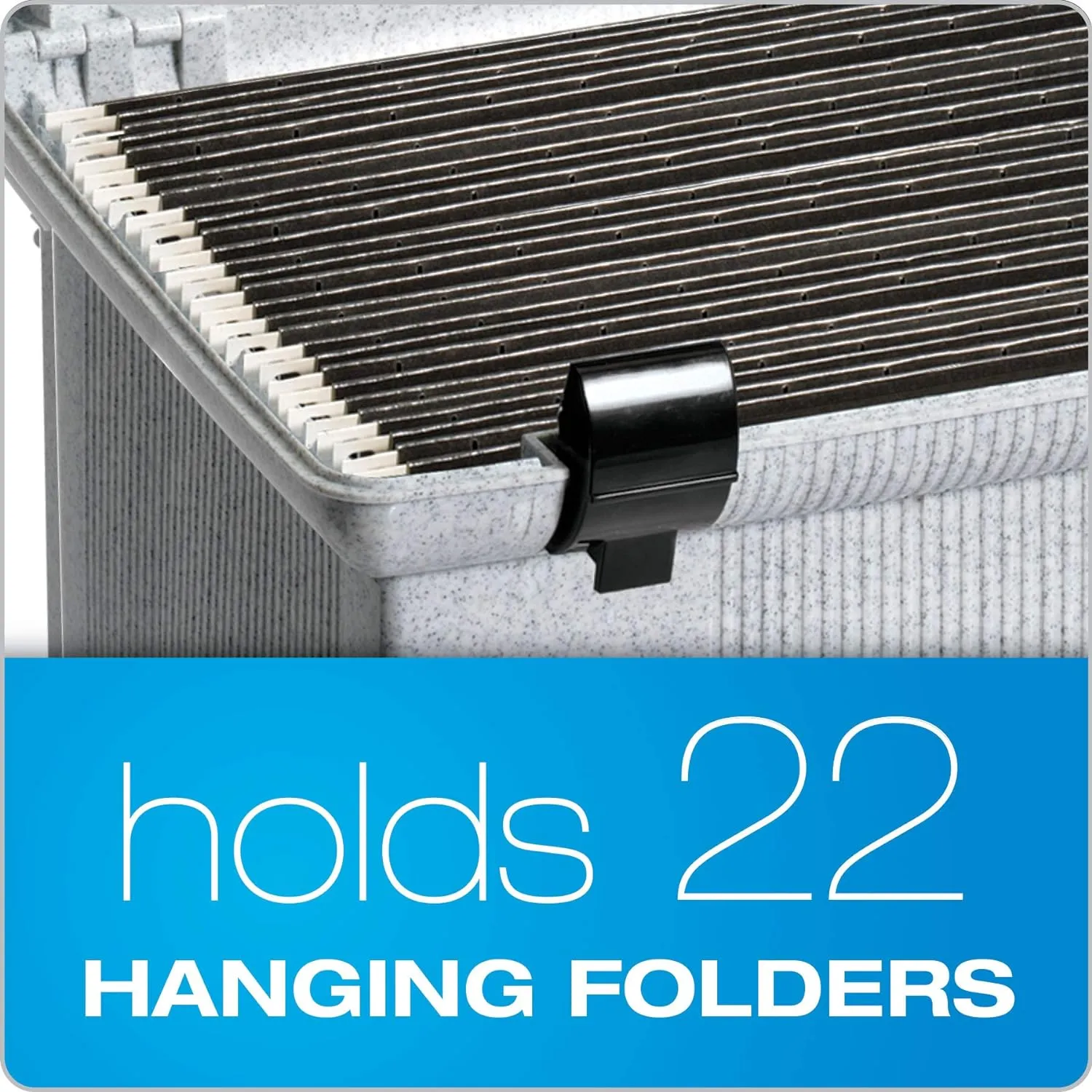 Pendaflex Portable File Box with File Rails, Hinged Lid with Double Latch Closure, Granite, 3 Black Letter Size Hanging Folders Included (41747AMZ)