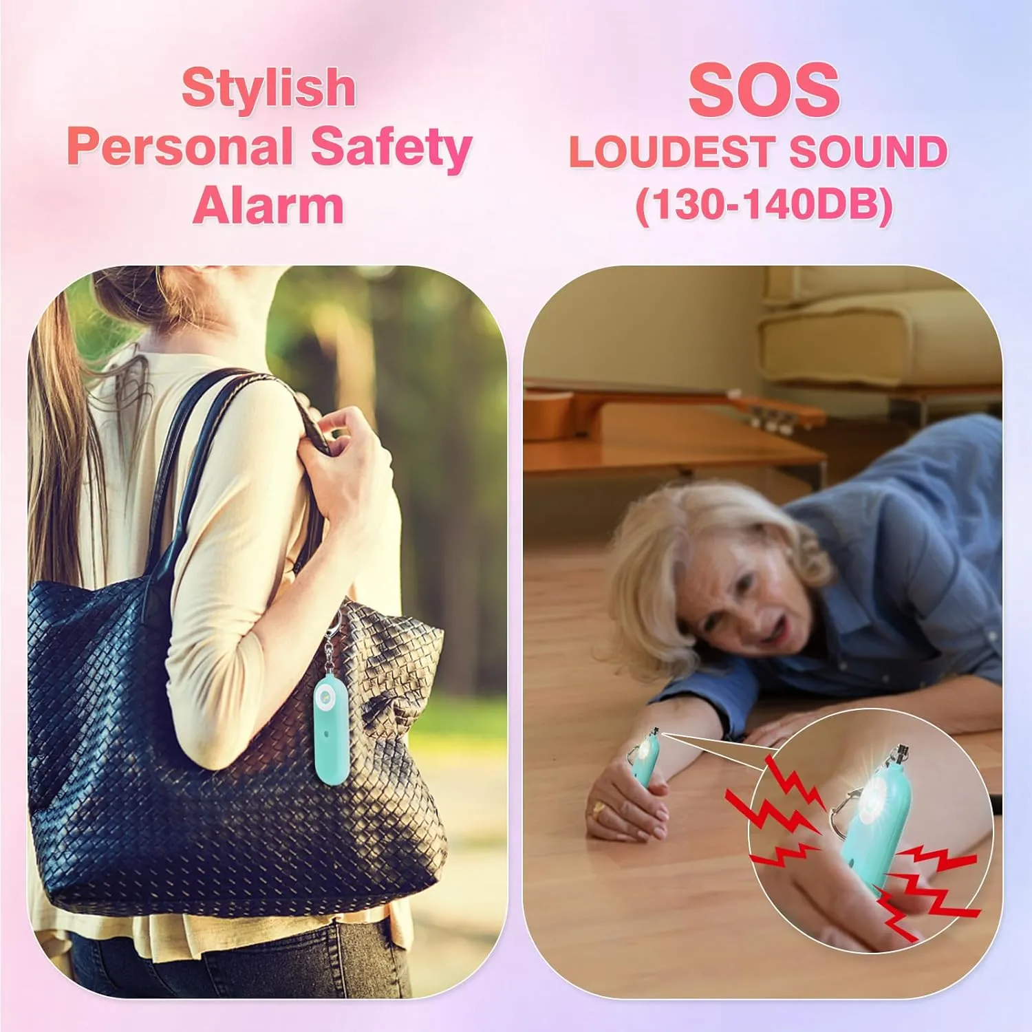 Personal Safety Alarm for Women - 2 Pack 130dB Self Defense Keychains Siren Whistle & LED Strobe Light - Emergency Security Safe Protection Devices for Kids Elderly