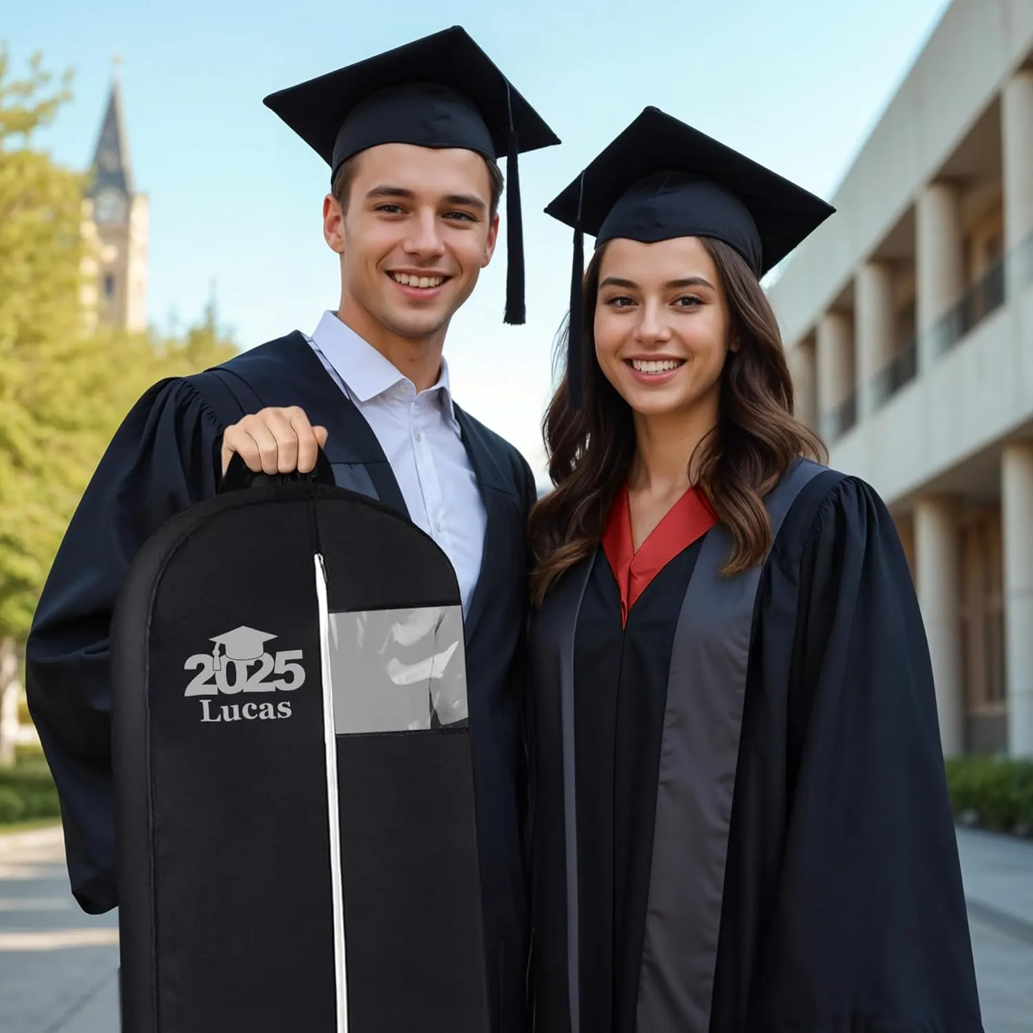 Personalized Garment bag for Hanging Clothes with Name Custom Graduation Breathable Black Custom Bags With 2 Mesh Pockets for Grad Students, Ideal for Suits, Dress Storage Bag, Personalized Grad Gift