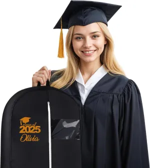 Personalized Garment bag for Hanging Clothes with Name Custom Graduation Breathable Black Custom Bags With 2 Mesh Pockets for Grad Students, Ideal for Suits, Dress Storage Bag, Personalized Grad Gift