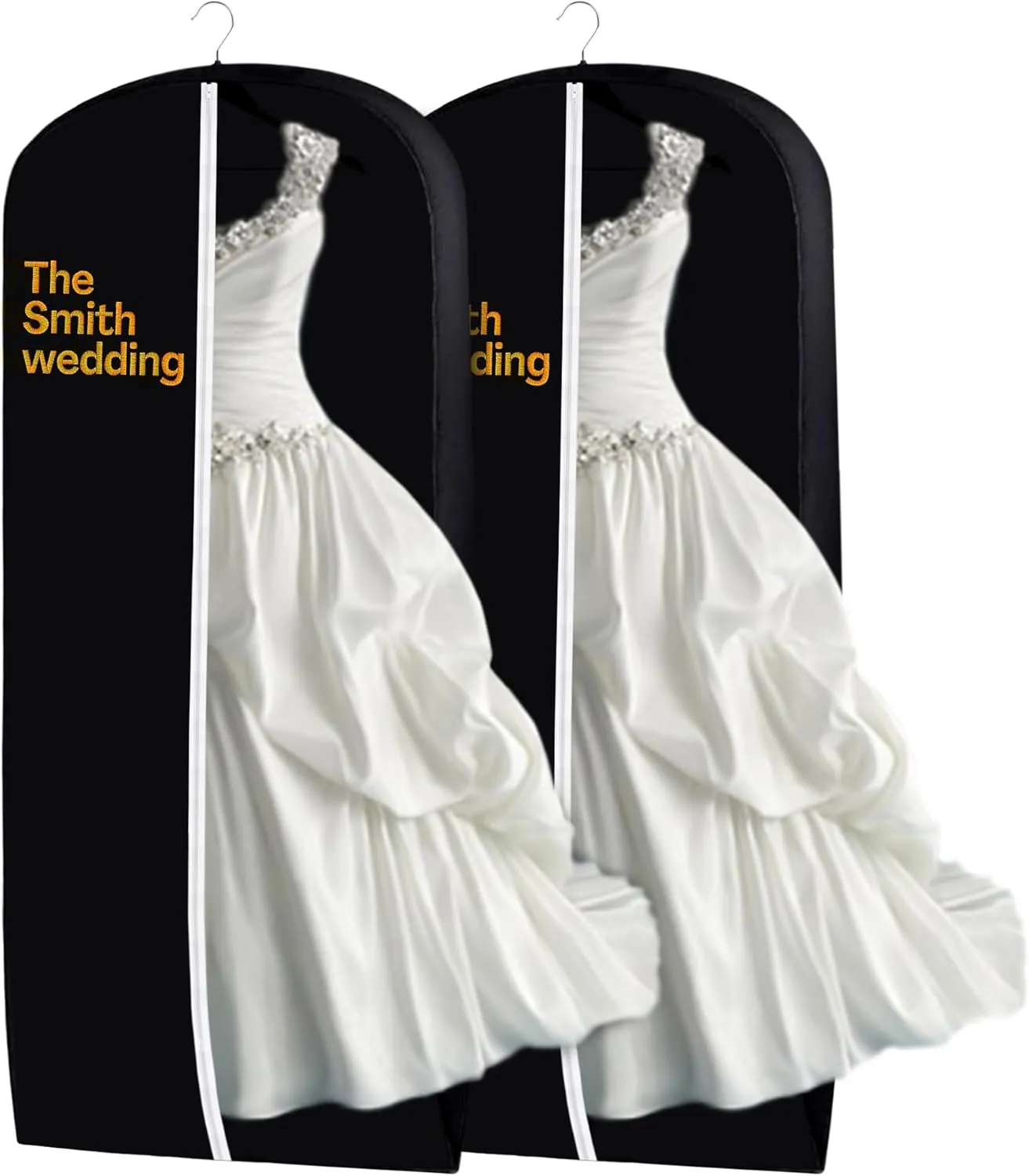 Personalized Garment bag for Wedding Dress - Embroidered Breathable Black Bag for Bridal Gown with 2 Pockets for Hanging Clothes - Ideal for Groom Tuxedos - Custom Dress Cover Bag with Carry Handles