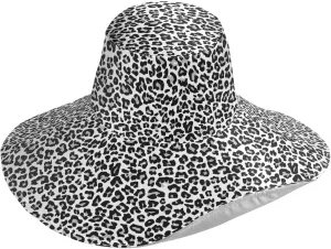Pfrewn Womens Summer Sun Hat Wide Brim Grey White Leopard Foldable Outdoor UV Protection Hat for Beach Gardening UPF 50
