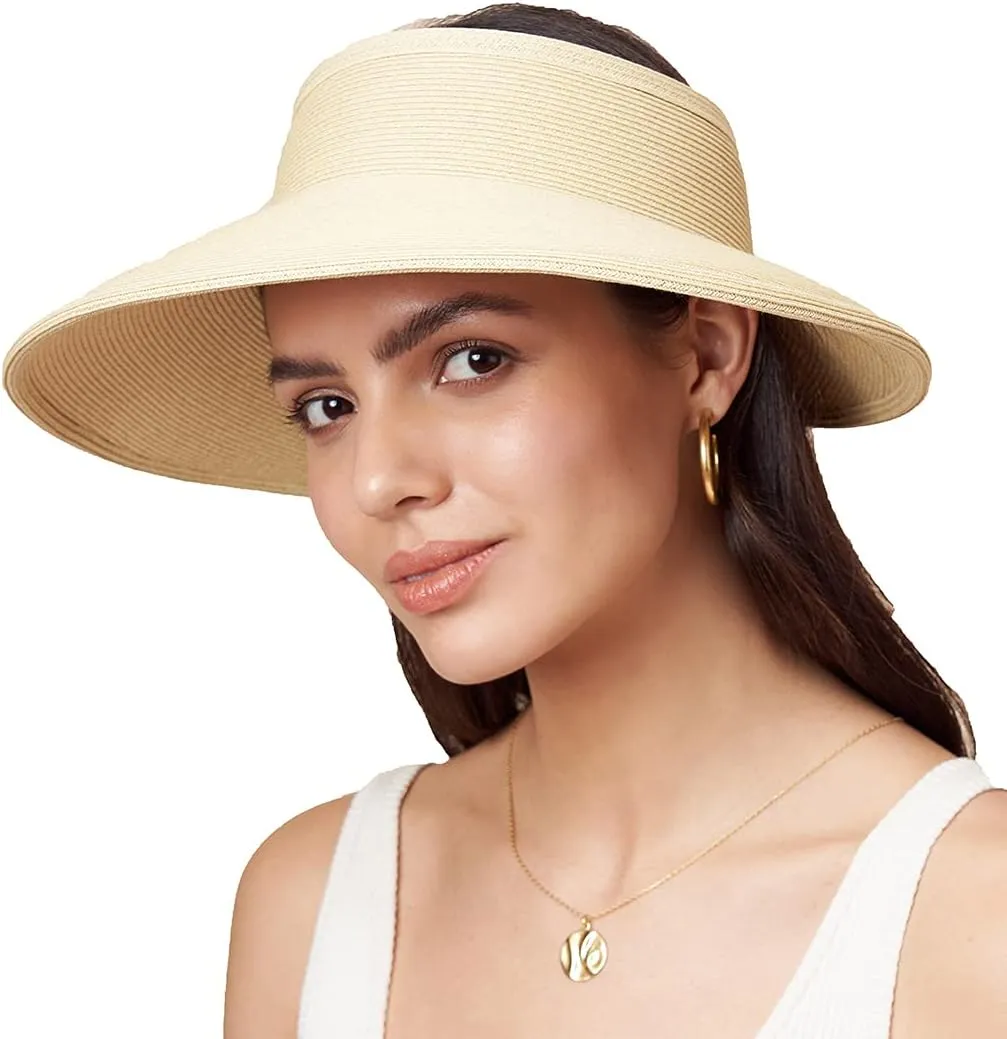 Pineapple&Star Vienna Visor Women’s Summer Sun Straw Packable UPF 50  Beach Hat