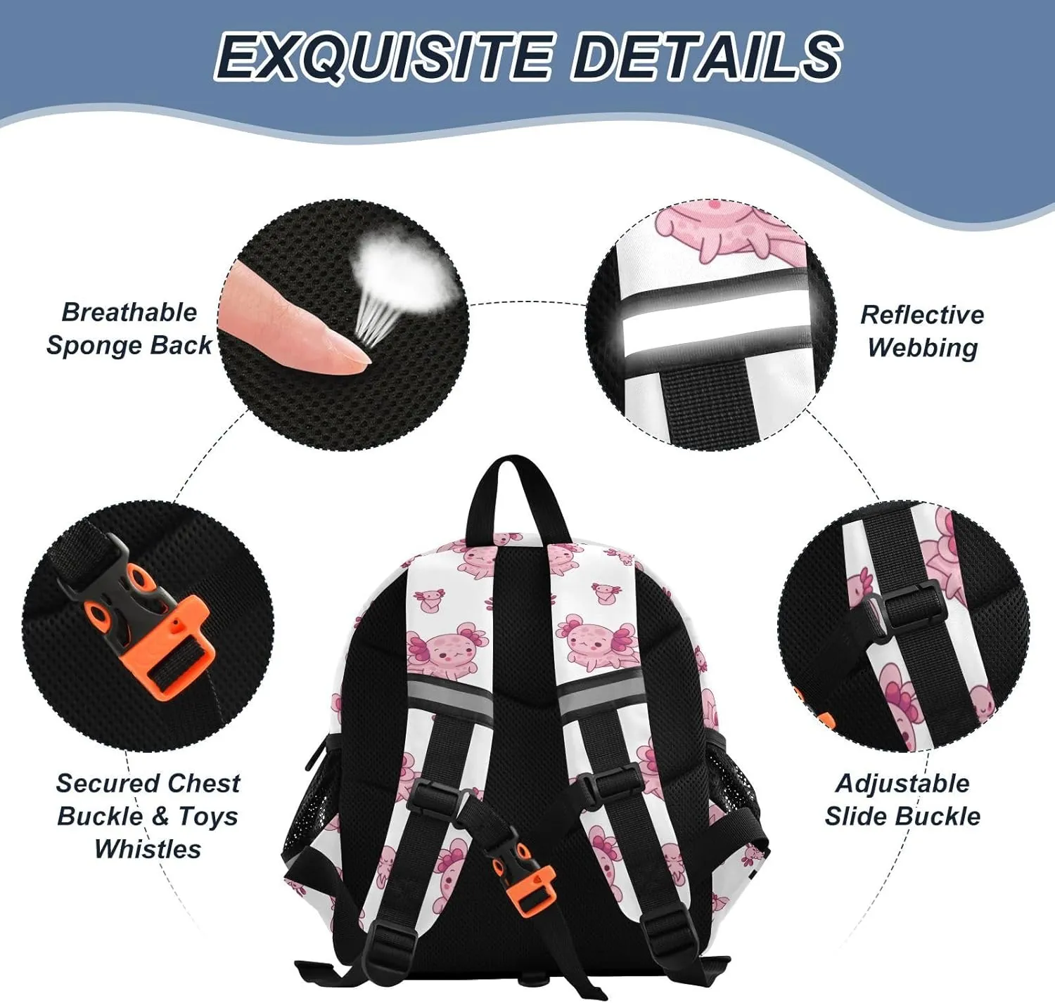 Plaaee Cute Axolot Toddler Backpack Harness Leash Kids Back Pack Harnesses Leashes Tether for Boys Girls Outdoor Travel S