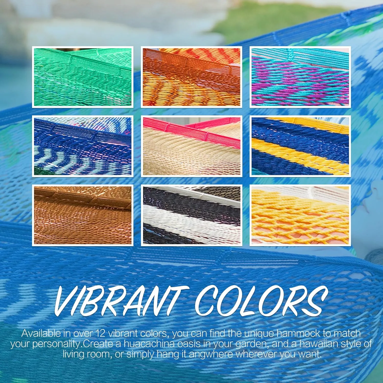 PNAEUT Mayan Hammock, Handwoven XL Thick Soft Rope Hammocks for Outdoor Indoor, Max 600 lbs Capacity, Tree Straps & Carabiners Included (Lake Superior)