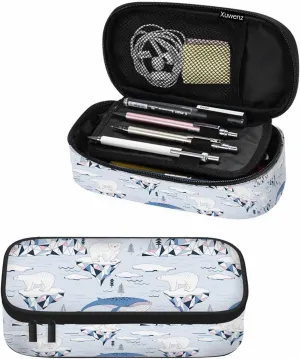 Polar Bear Pencil Bag Blue Whale Ocean Mountains Iceberg Snow Big Capacity Pencil Case Pencil Pouch Pen Bag for Teen Men Women