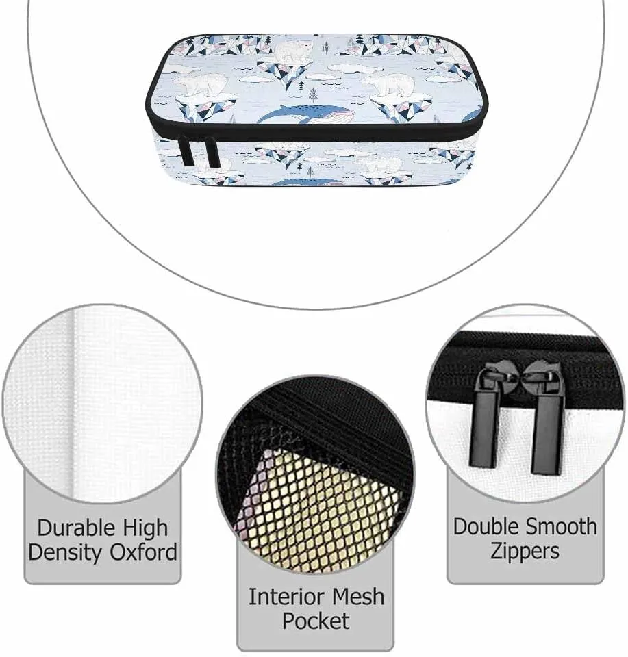 Polar Bear Pencil Bag Blue Whale Ocean Mountains Iceberg Snow Big Capacity Pencil Case Pencil Pouch Pen Bag for Teen Men Women