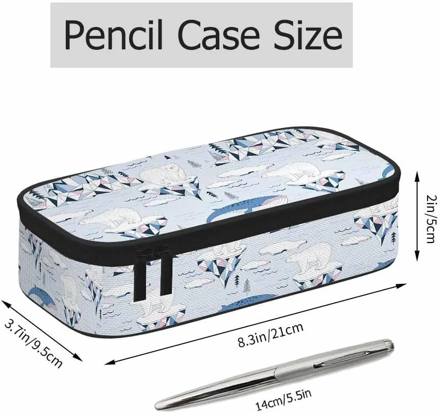 Polar Bear Pencil Bag Blue Whale Ocean Mountains Iceberg Snow Big Capacity Pencil Case Pencil Pouch Pen Bag for Teen Men Women