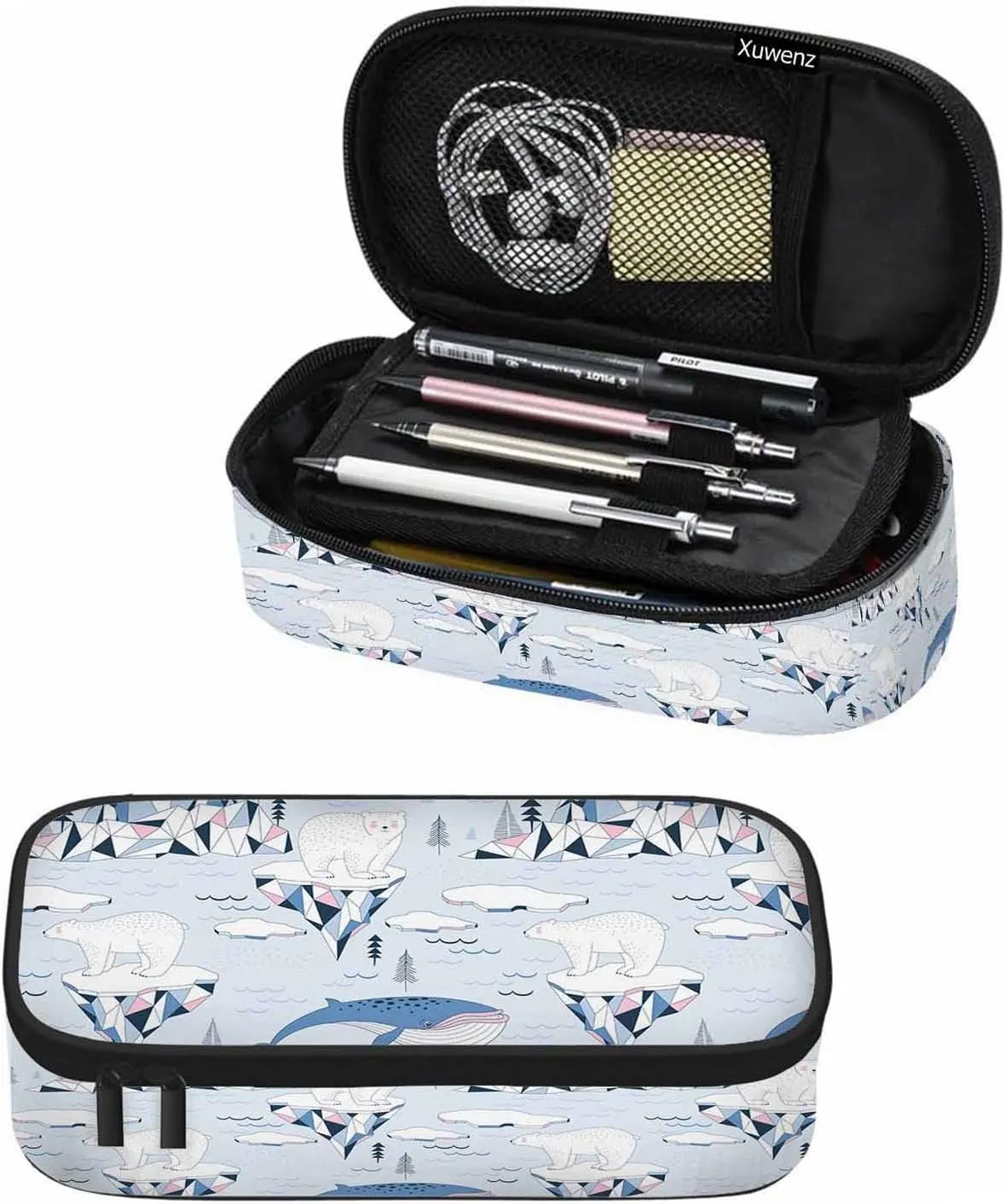 Polar Bear Pencil Bag Blue Whale Ocean Mountains Iceberg Snow Big Capacity Pencil Case Pencil Pouch Pen Bag for Teen Men Women