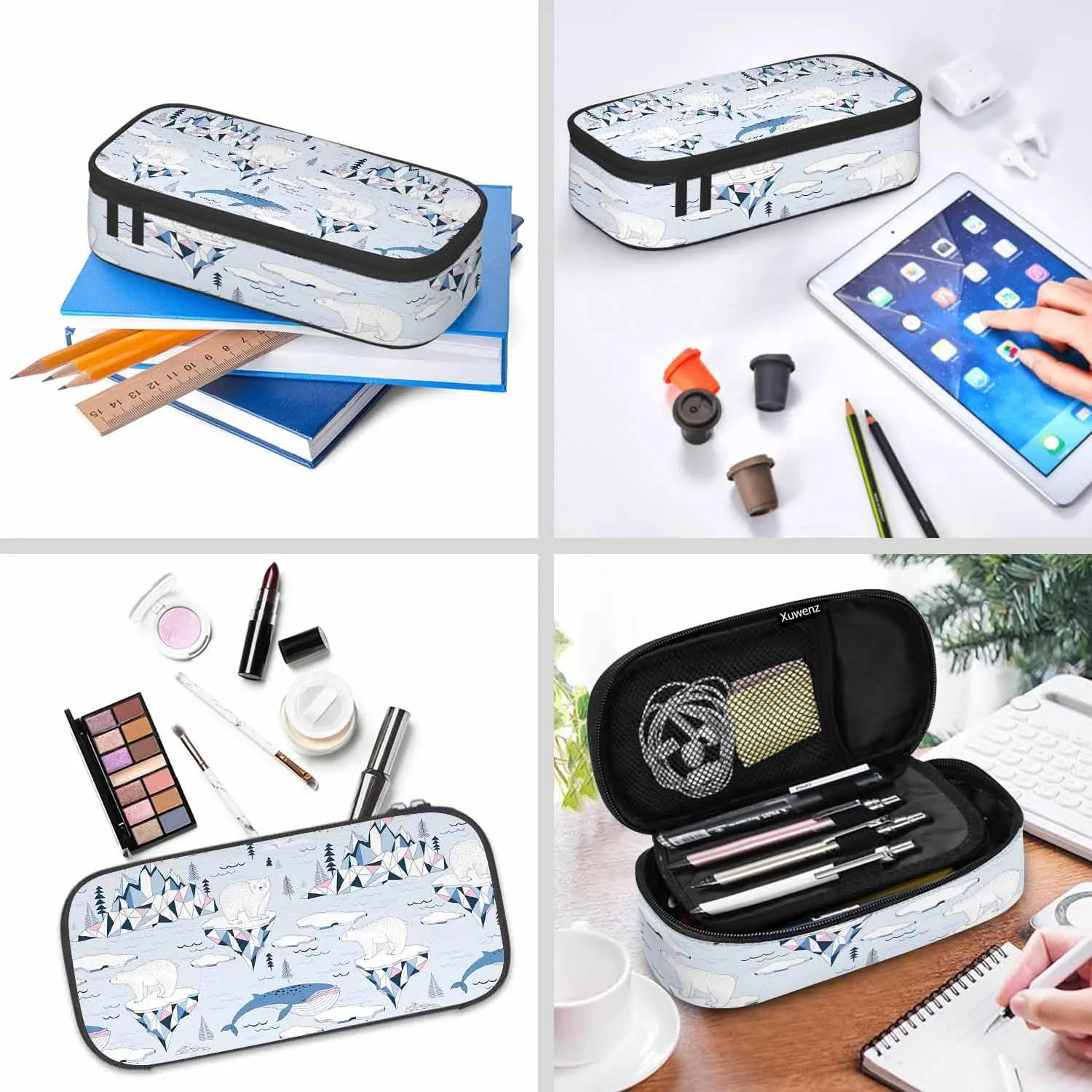Polar Bear Pencil Bag Blue Whale Ocean Mountains Iceberg Snow Big Capacity Pencil Case Pencil Pouch Pen Bag for Teen Men Women
