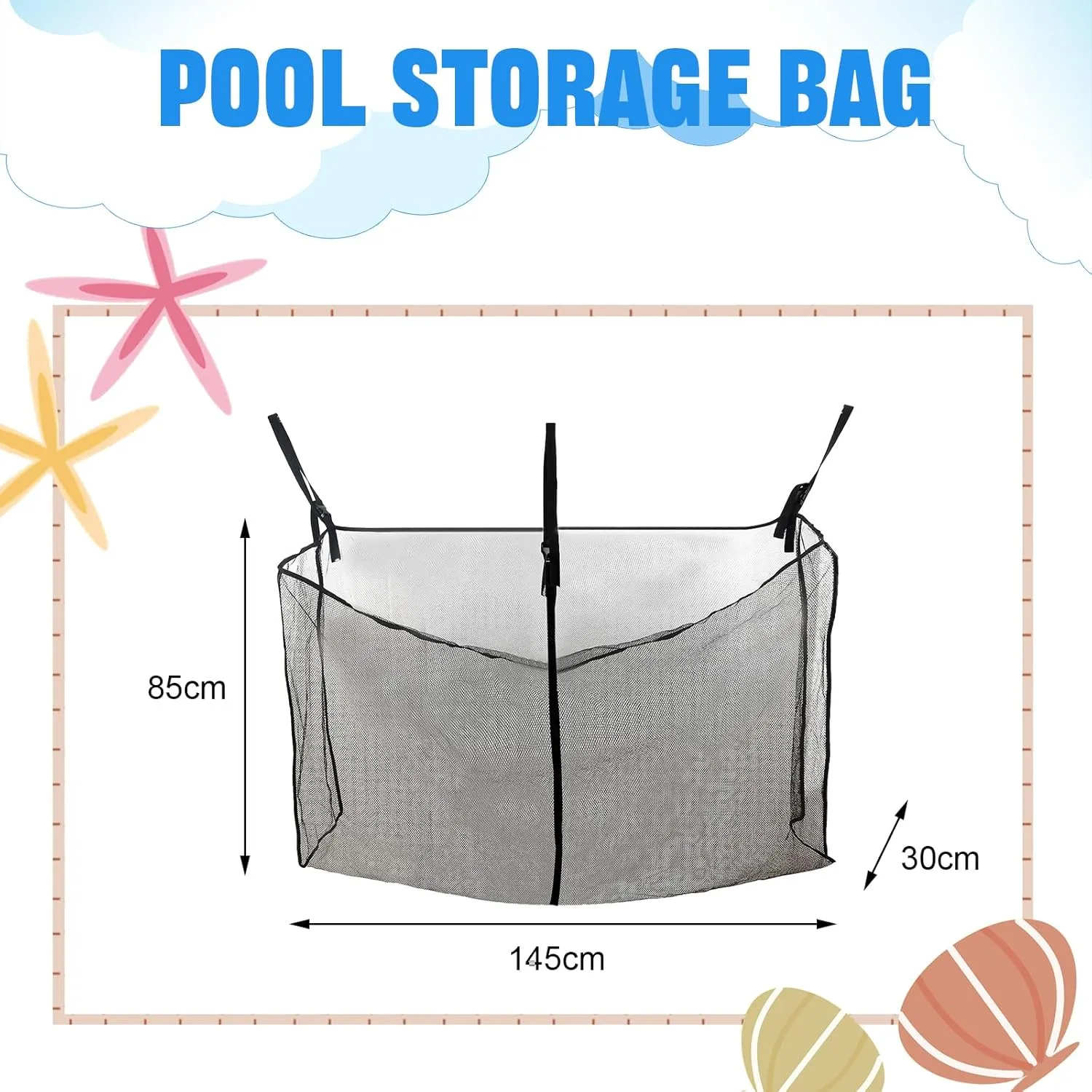 Pool Float Storage Bag,Pool Float Toy Storage Mesh Bag,Adjustable Pool Toy Hanging Mesh Organizer Net Bag for Rafts,Floats,Balls,Noodle,Water Inflatable Toys and Other Swimming Pool Accessories