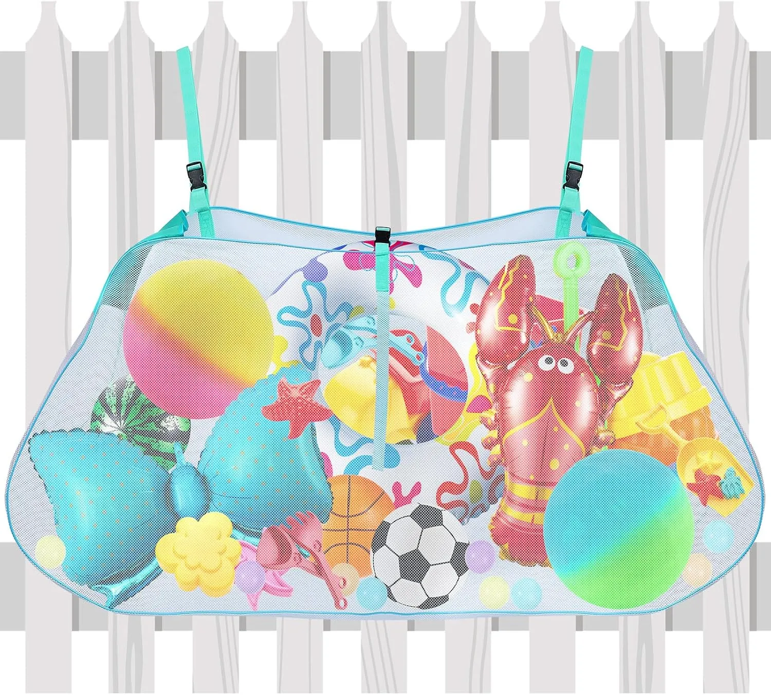 Pool Storage Bag Pool Toy Storage Swimming Pool Bag Large Hanging Net Bag Swimming Pool Accessories Toy Organizer for Inflatables, Pool Toys, Floats, Football, Basketballs, Garage Supplies(Blue-green)