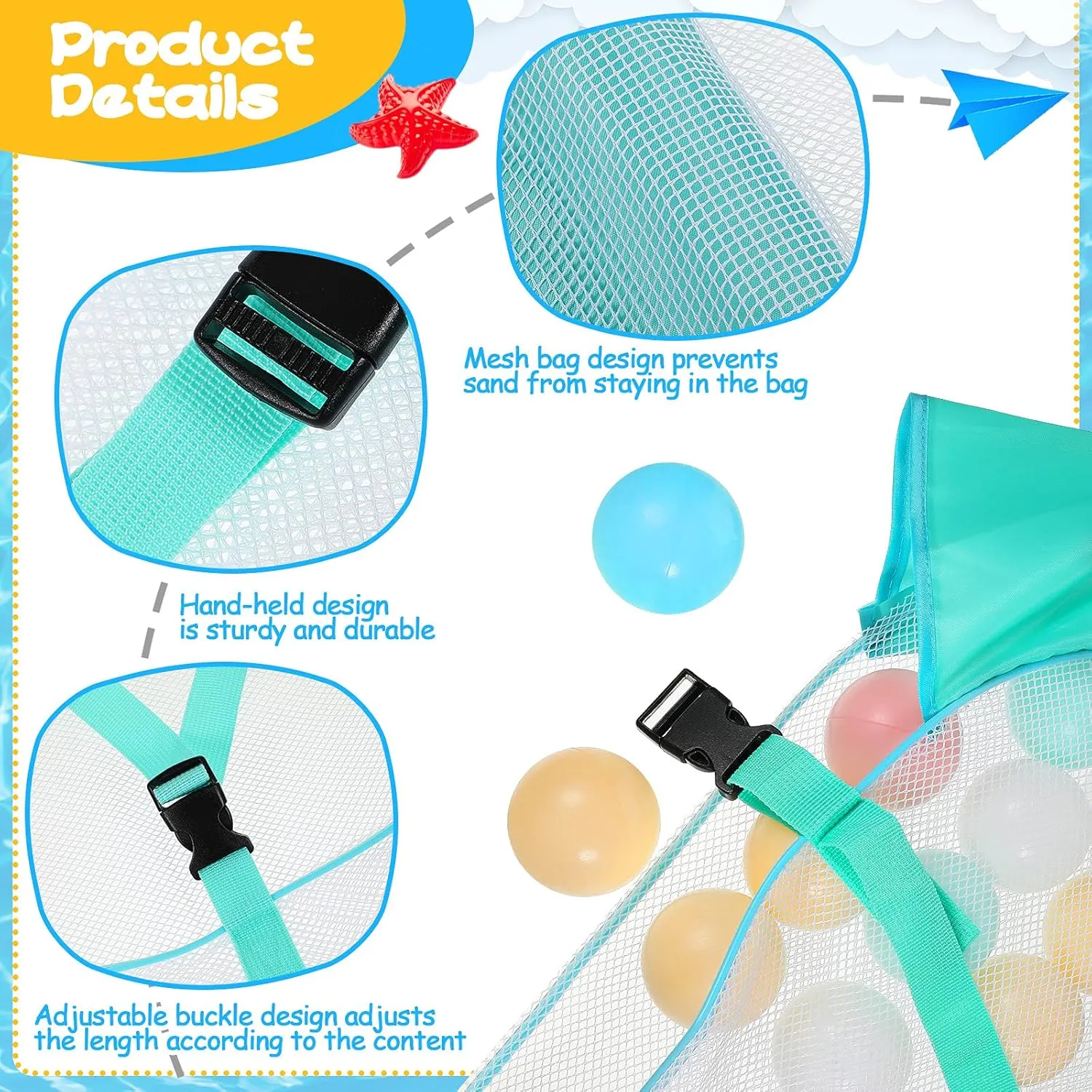 Pool Storage Bag Pool Toy Storage Swimming Pool Bag Large Hanging Net Bag Swimming Pool Accessories Toy Organizer for Inflatables, Pool Toys, Floats, Football, Basketballs, Garage Supplies(Blue-green)