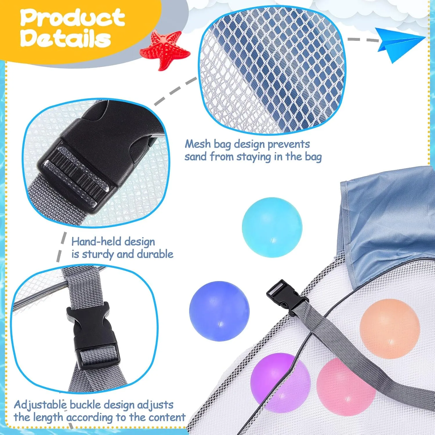 Pool Storage Bag Pool Toy Storage Swimming Pool Bag Large Hanging Net Bag Swimming Pool Accessories Toy Organizer for Inflatables, Pool Toys, Floats, Football, Basketballs Supplies (Gray-white)