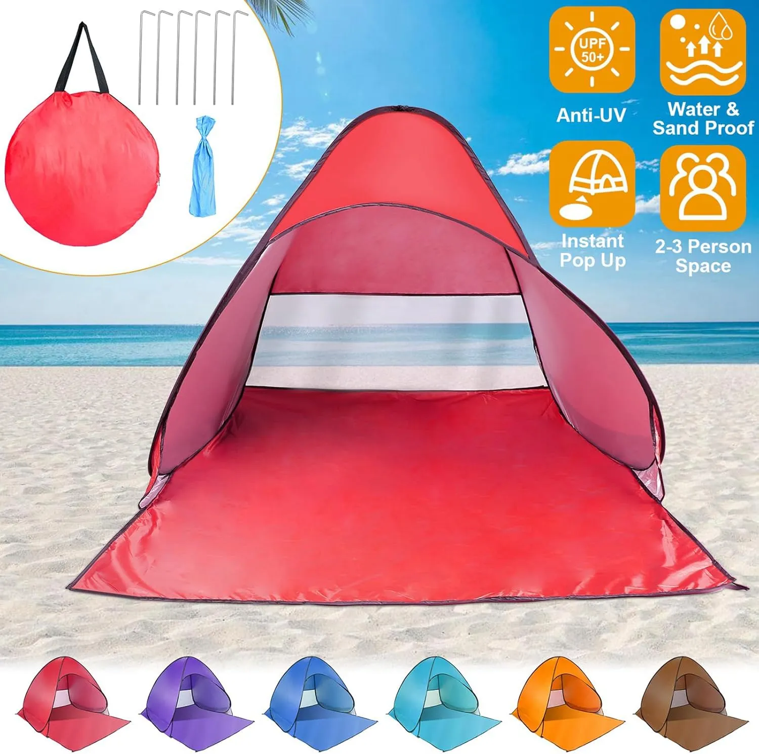 Pop Up Beach Tent for 2-3 Person, UPF50  Anti-UV Sun Shelter w/Storage Bag