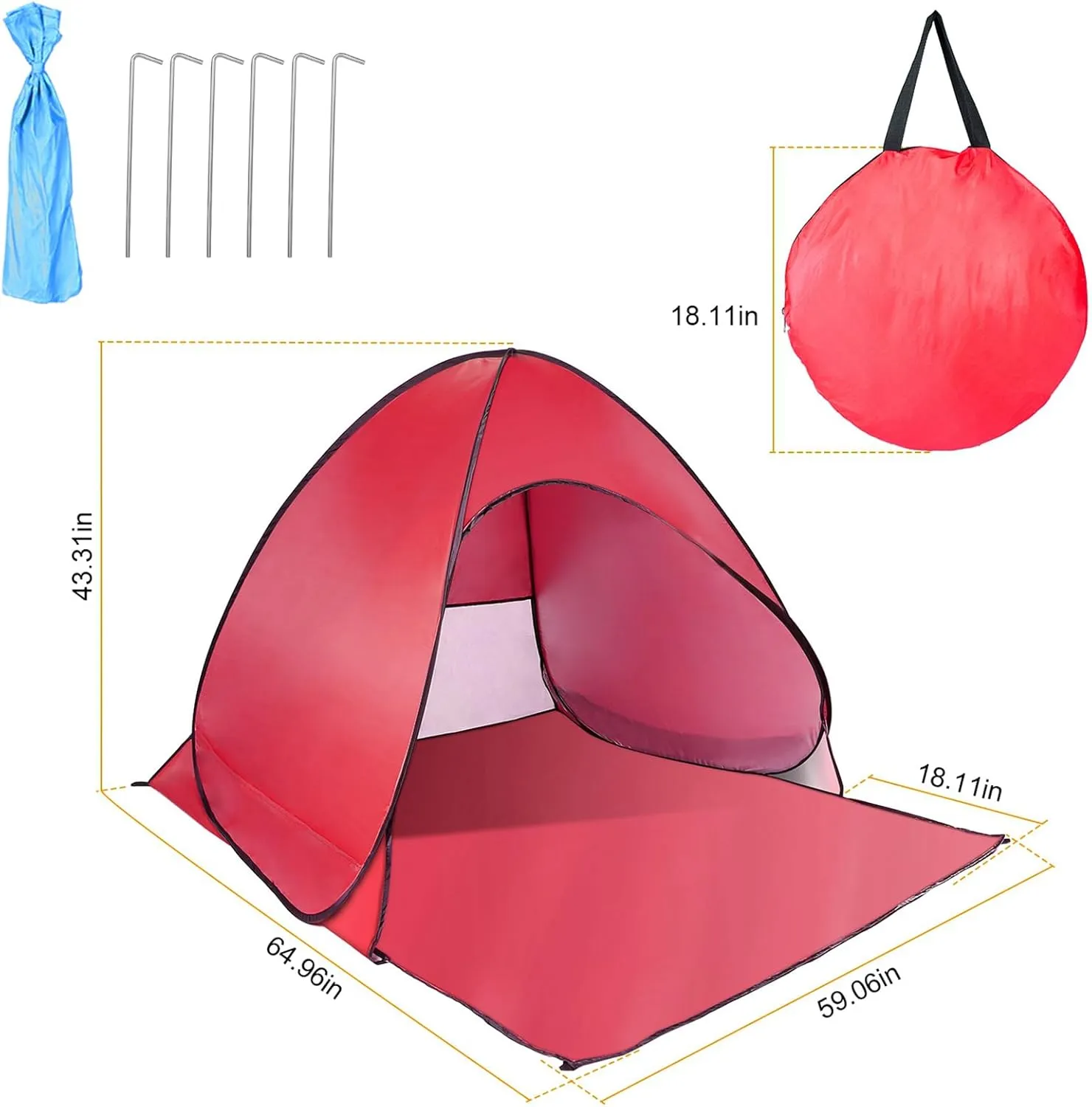 Pop Up Beach Tent for 2-3 Person, UPF50  Anti-UV Sun Shelter w/Storage Bag