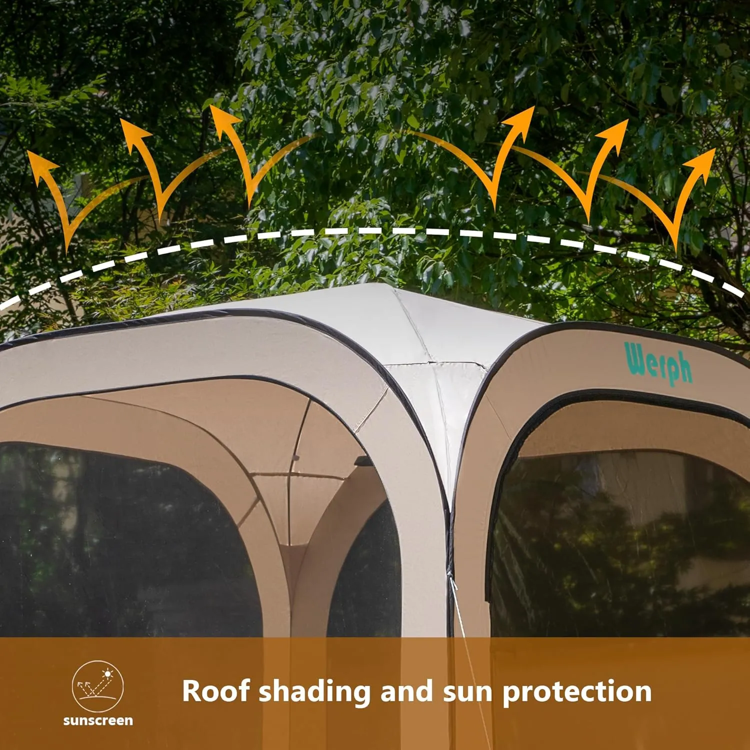 Pop Up Tent，Portable Canopy Tent with Mesh Mosquito Net, Screen House Room Canopy Shade Screen Tent 6 x 6 FT with Carry Bag for Patio, Backyard, Sports & Outdoors Activities, Beige
