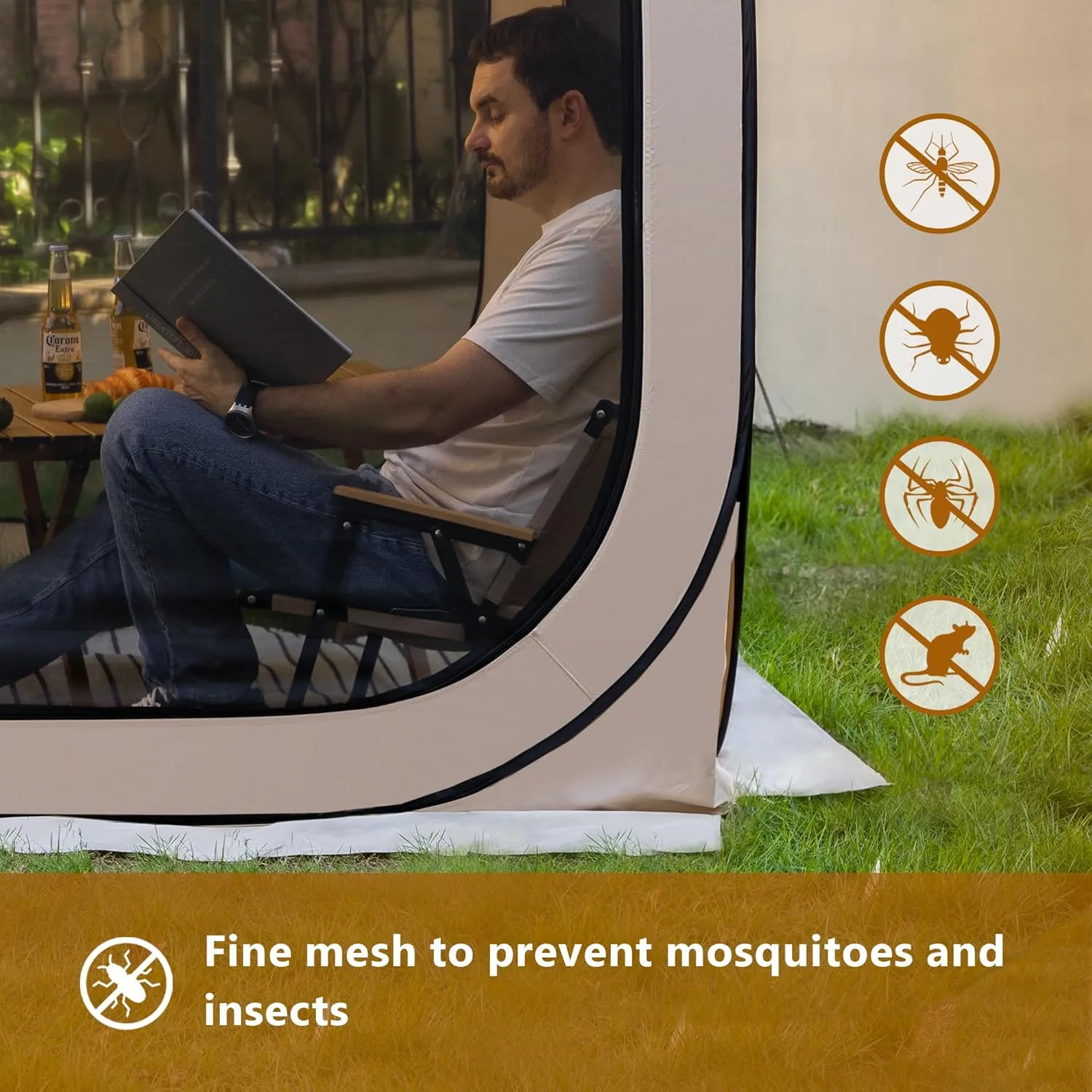 Pop Up Tent，Portable Canopy Tent with Mesh Mosquito Net, Screen House Room Canopy Shade Screen Tent 6 x 6 FT with Carry Bag for Patio, Backyard, Sports & Outdoors Activities, Beige