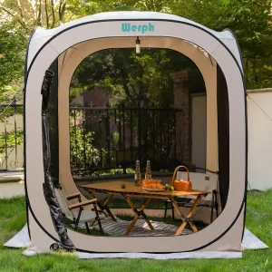 Pop Up Tent，Portable Canopy Tent with Mesh Mosquito Net, Screen House Room Canopy Shade Screen Tent 6 x 6 FT with Carry Bag for Patio, Backyard, Sports & Outdoors Activities, Beige