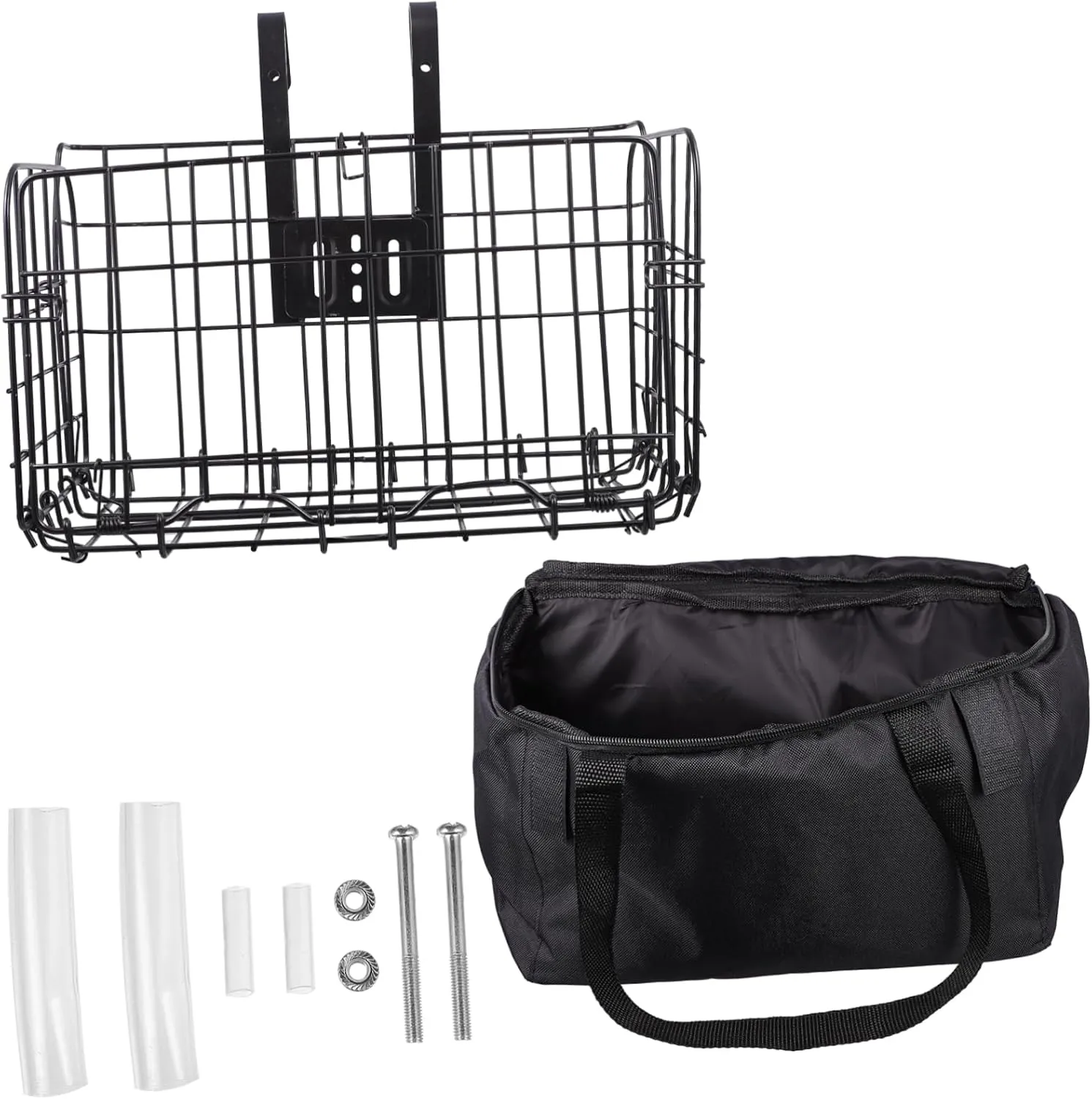 POPETPOP Sturdy Iron Bike Basket Detachable Front Hanging Basket for Mountain Bikes Large Canvas Bag