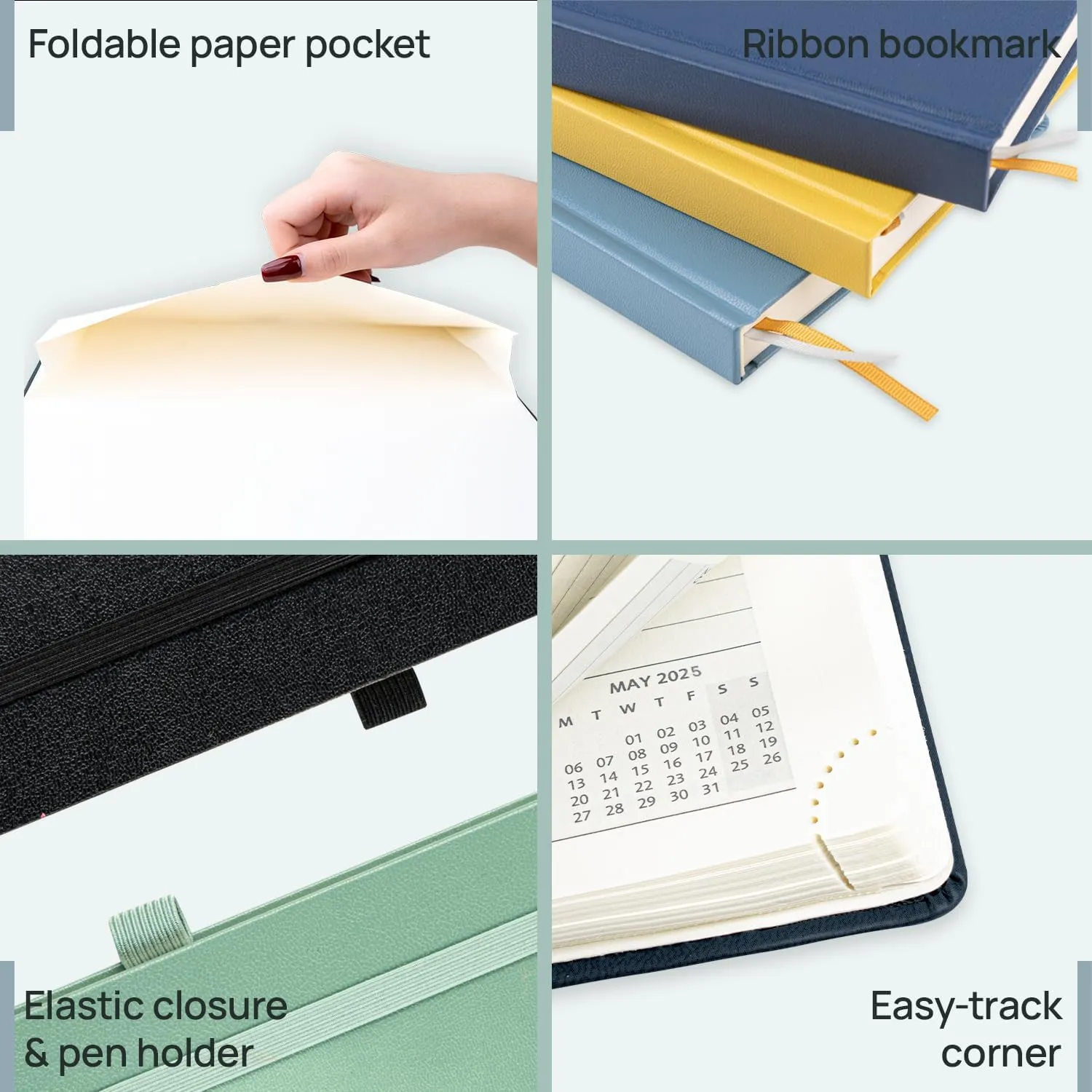 POPRUN Planner 2025-2026, (Medium 6.5'' x 8.5'' Hard Cover) Academic Calendar (July 25-June 26) Daily Weekly and Monthly Appointment Book with Hourly Time Slots, Monthly Tabs, 100 GSM - Midnight Green
