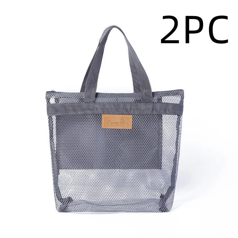Portable Mesh Travel Beach Bag Cosmetic Bag Folding Wash Mesh Storage Swimming Bag