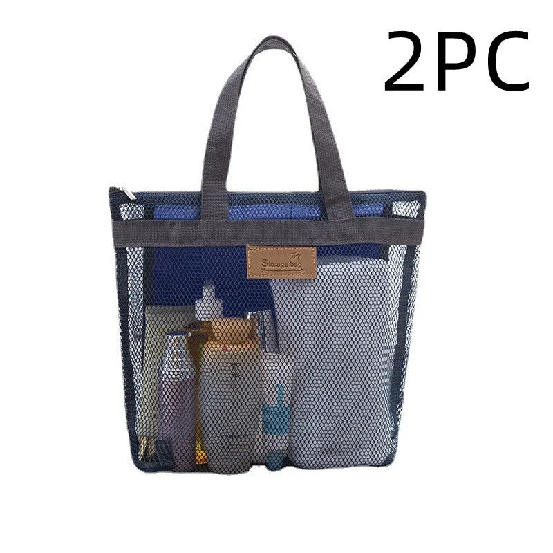 Portable Mesh Travel Beach Bag Cosmetic Bag Folding Wash Mesh Storage Swimming Bag