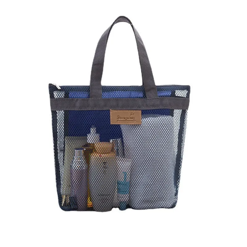 Portable Mesh Travel Beach Bag Cosmetic Bag Folding Wash Mesh Storage Swimming Bag