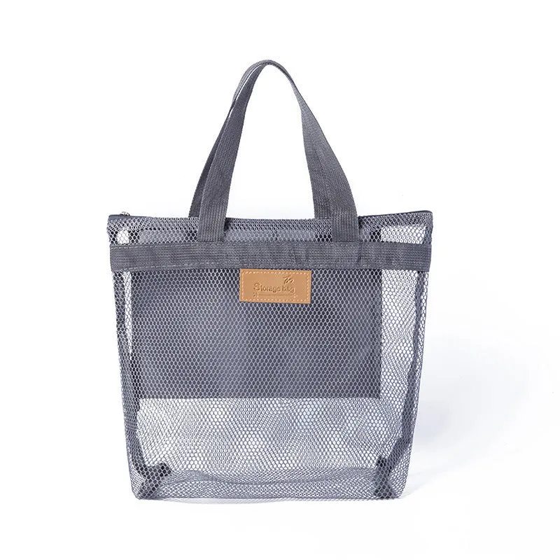 Portable Mesh Travel Beach Bag Cosmetic Bag Folding Wash Mesh Storage Swimming Bag
