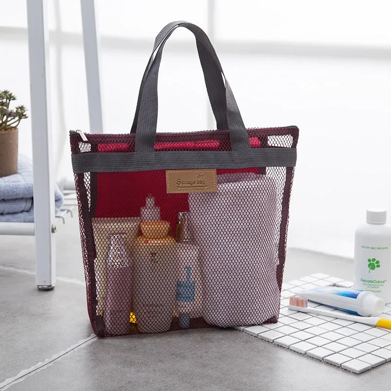Portable Mesh Travel Beach Bag Cosmetic Bag Folding Wash Mesh Storage Swimming Bag