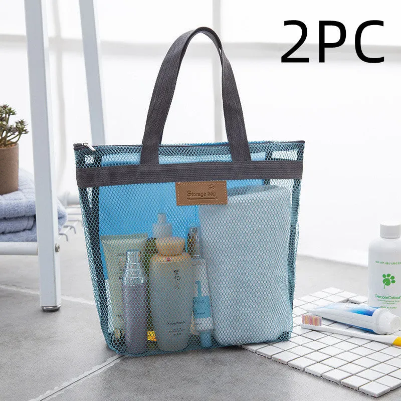 Portable Mesh Travel Beach Bag Cosmetic Bag Folding Wash Mesh Storage Swimming Bag