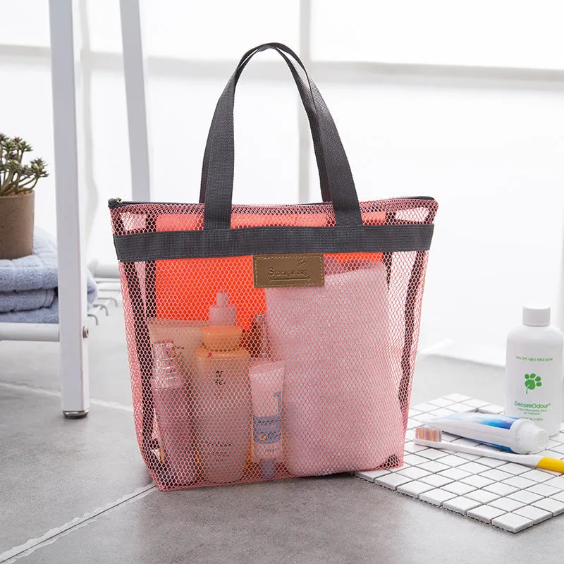 Portable Mesh Travel Beach Bag Cosmetic Bag Folding Wash Mesh Storage Swimming Bag