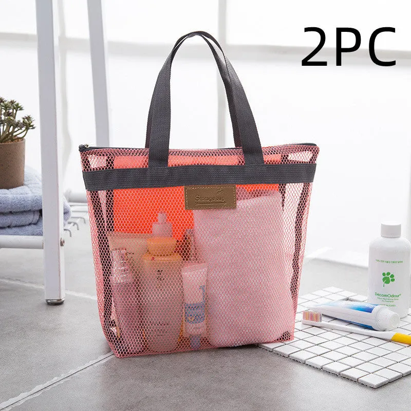 Portable Mesh Travel Beach Bag Cosmetic Bag Folding Wash Mesh Storage Swimming Bag