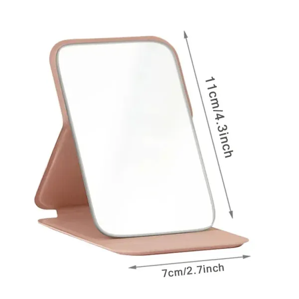Portable PU Leather Travel Makeup Mirror – Foldable Handheld Desktop Pocket Mirror with Rose Gold Letter Design