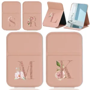 Portable PU Leather Travel Makeup Mirror – Foldable Handheld Desktop Pocket Mirror with Rose Gold Letter Design