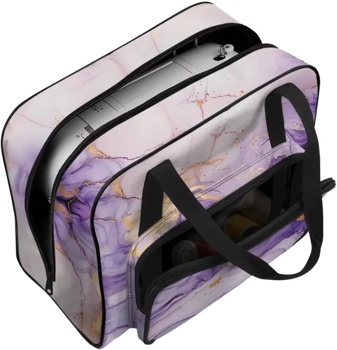Portable Sewing Machine Carrying Case Tote Bag Purple Marble Sewing Machine Case with Pockets for Most Standard Singer, Brother, Janome