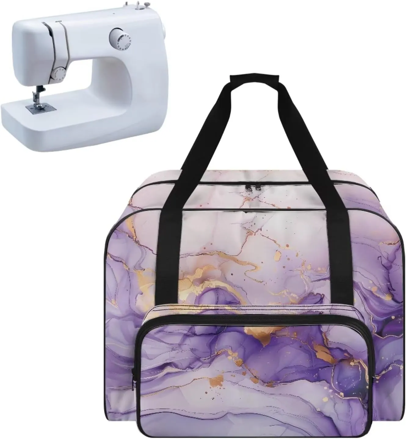 Portable Sewing Machine Carrying Case Tote Bag Purple Marble Sewing Machine Case with Pockets for Most Standard Singer, Brother, Janome
