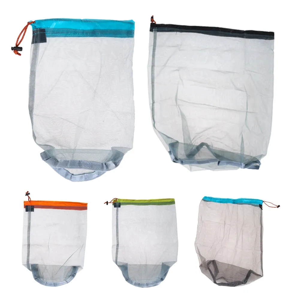 Portable Travel Camping Sports Ultralight Mesh Storage Bag Stuff Sack Drawstring Outdoor Camping Travel Storage Bag Outdoor Tool