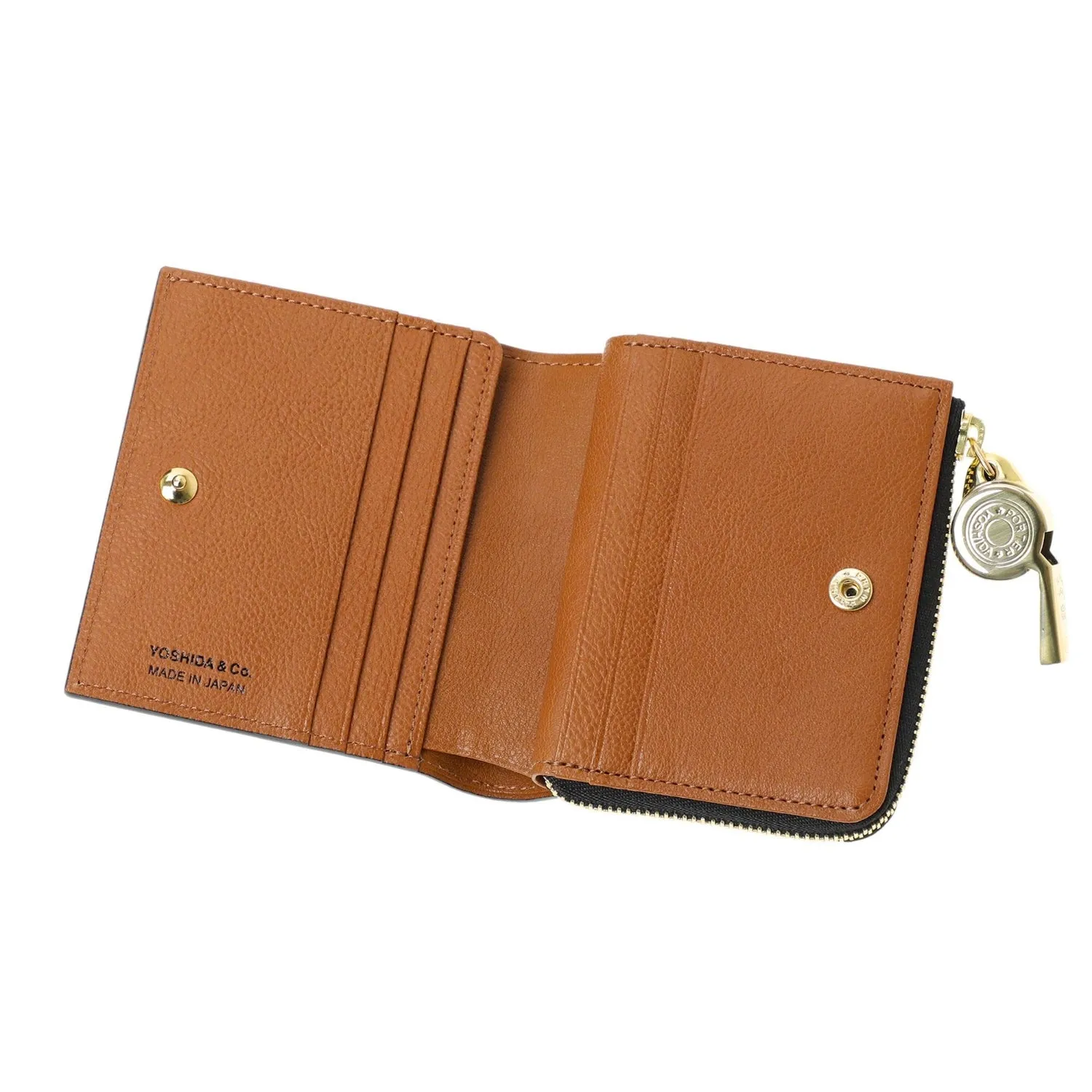 PORTER TONE Leather Bifold Wallet Compact Shrink Cowhide Made in Japan with ACME Whistle
