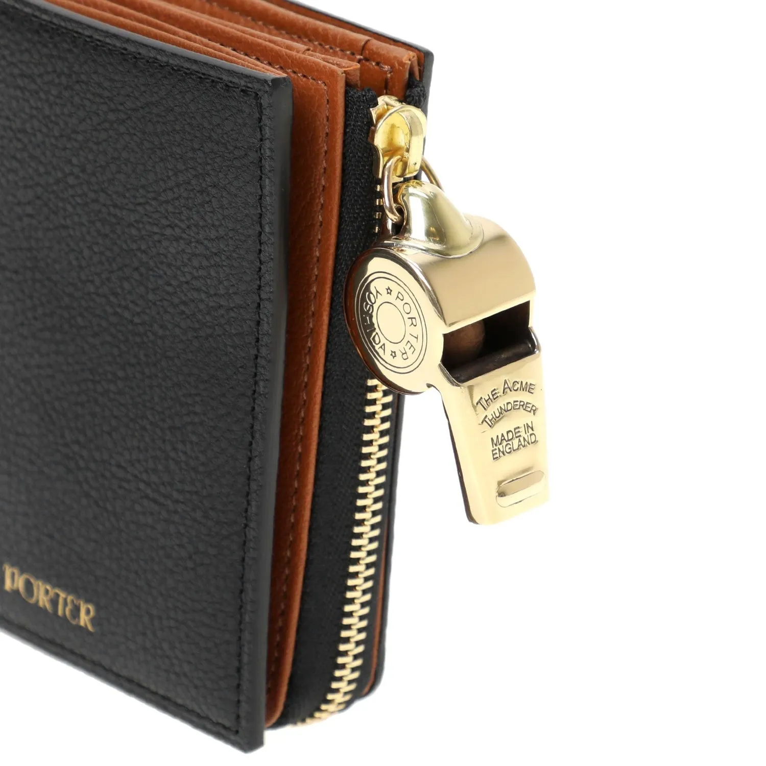 PORTER TONE Leather Bifold Wallet Compact Shrink Cowhide Made in Japan with ACME Whistle