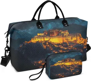 Potala Palace Night Duffle Bag for Travel, Gym Bag with Multiple Interior Pockets for Men Women Overnight Purse Included 20.5 x 1.9 x 13.8 In