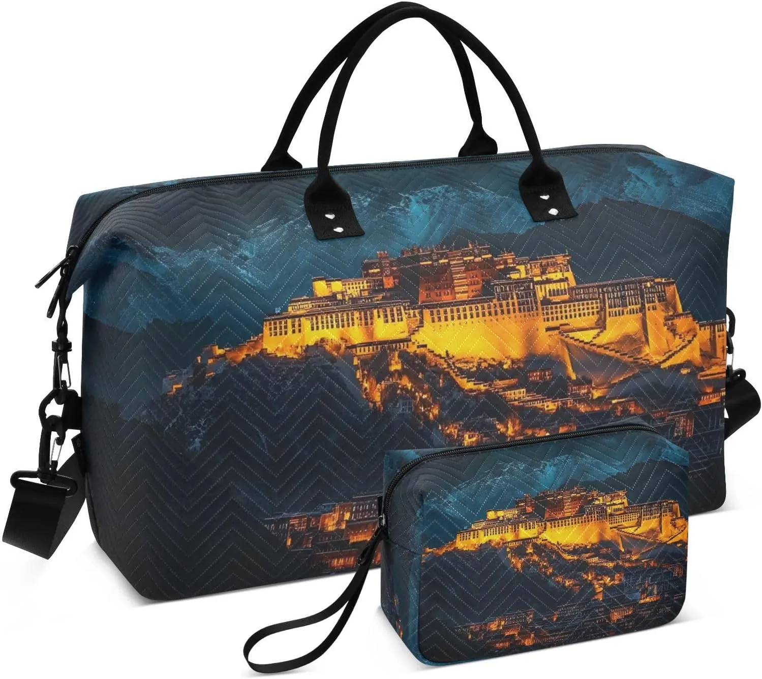 Potala Palace Night Duffle Bag for Travel, Gym Bag with Multiple Interior Pockets for Men Women Overnight Purse Included 20.5 x 1.9 x 13.8 In