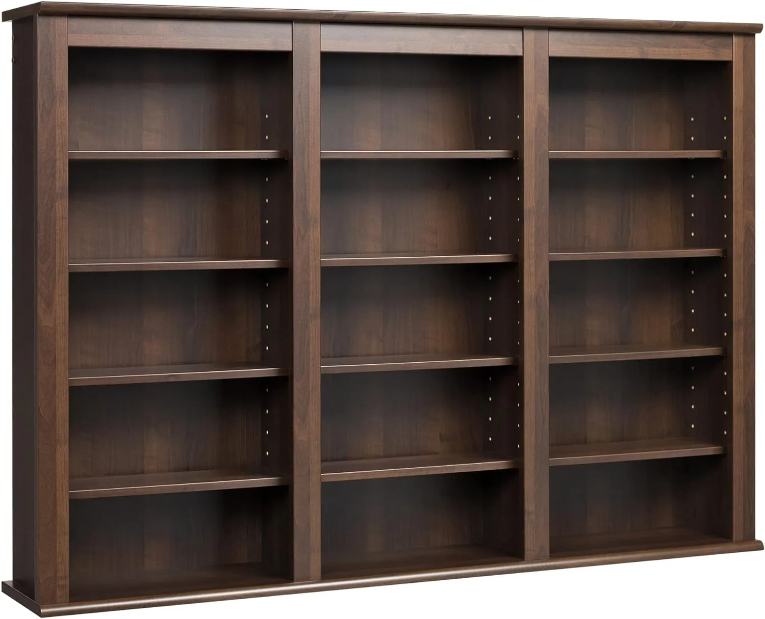 Prepac 47" Wide Triple Wall Mounted Cabinet, Wood Floating Storage Cabinet with 12 Adjustable Shelves, Multimedia Storage for Decorations and Medias, Floating Shelf with Hanging Rail System, Espresso